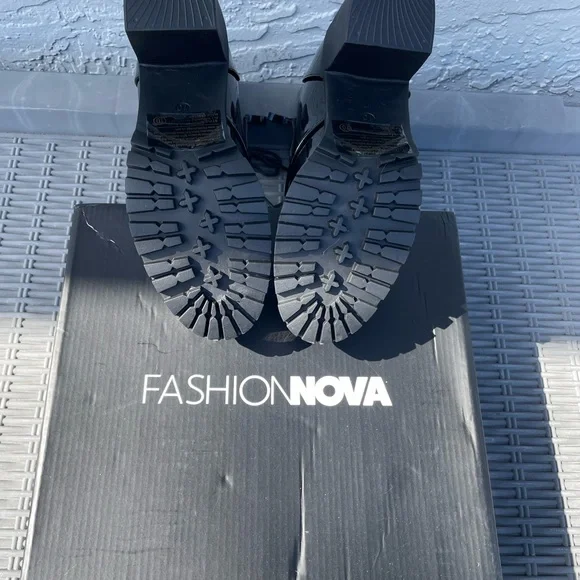 Patent Black Heeled Combat Boots - Picture 3 of 4